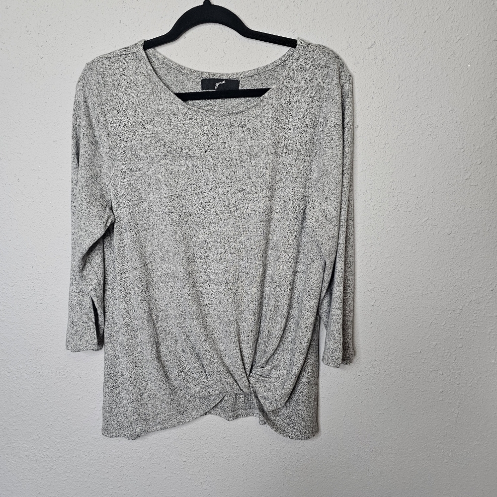gnw Womens Thin Sweater L Large‎ Soft Gray Faux Knot 3/4 Sleeve Casual